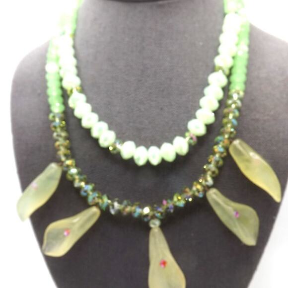 Hand-crafted Light Green Beaded Necklace, Art Glass Florals & Beads, 19 Inches - Picture 7 of 10